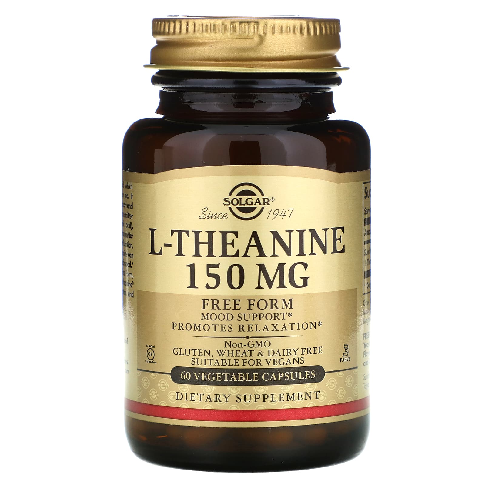 Solgar, L-Theanine 150 mg, 60 Vegetable Capsules UPC 033984027060 | HiLife Vitamins